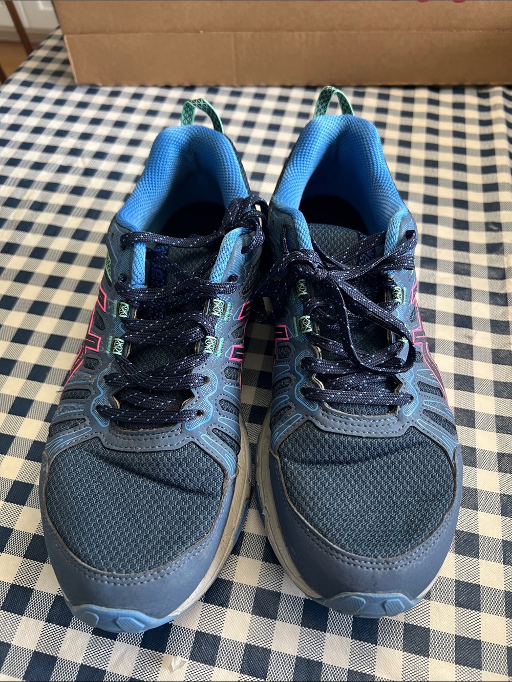 Women’s Gel Venture 7 Navy Blue Athletic Sneakers with Pink Accents